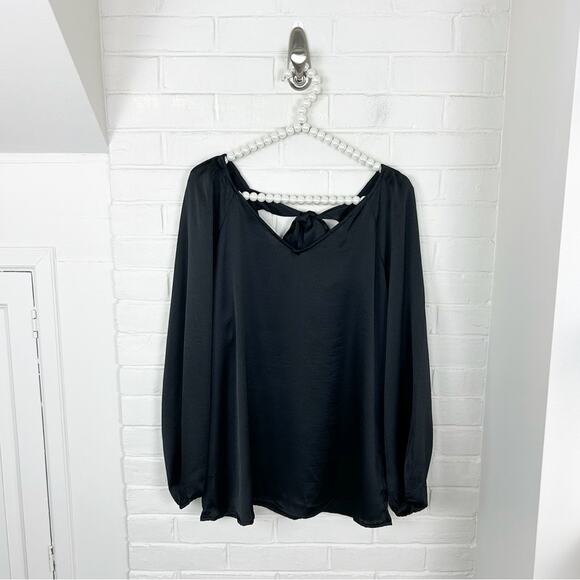 NWT Nine West Black Bow Back Tie Blouse Size L - Picture 3 of 12